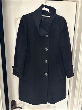 Maje Black Textured black Pea Coat with square buttons